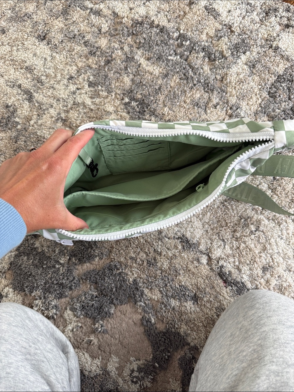 Brixley Green and White Checkerboard Shoulder Bag with Adjustable Strap - Picture 3 of 3